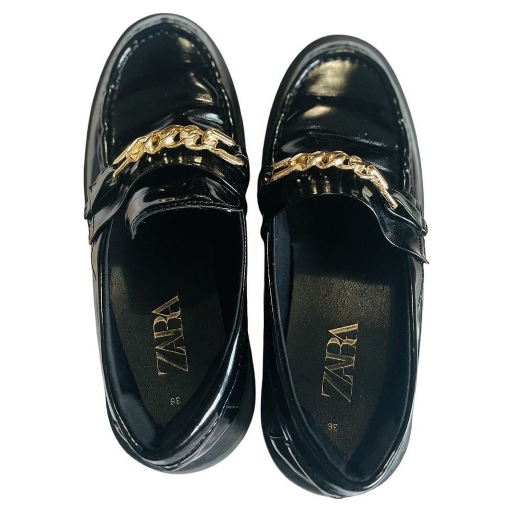 Zara Kids Black Loafers with Gold Chain